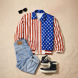 Vintage 80s Unisex Men's Women's Bomber Jacket Red Blue American Flag